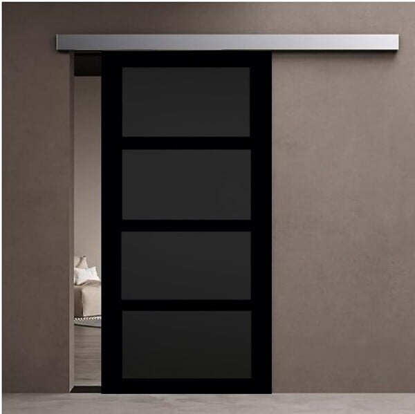 GD MENUISERIES - Porte Coulissante Telia noir 4 panneaux H204 x L83 cm, Rail Alu - large