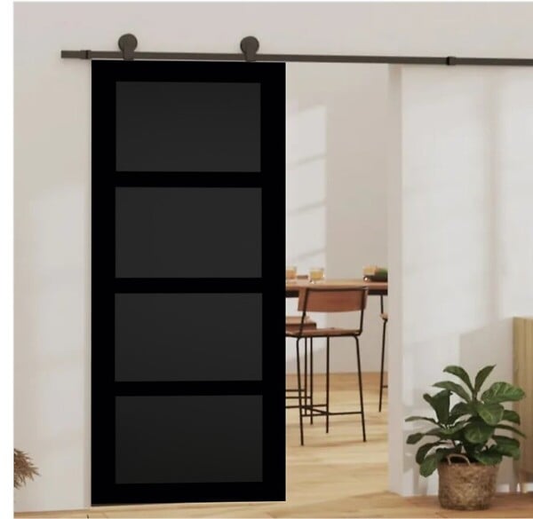 GD MENUISERIES - Porte Coulissante Telia noir 4 panneaux H204 x L83 + Rail à   roulettes noir - large