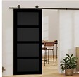 GD MENUISERIES - Porte Coulissante Telia noir 4 panneaux H204 x L83 + Rail à   roulettes noir - vignette