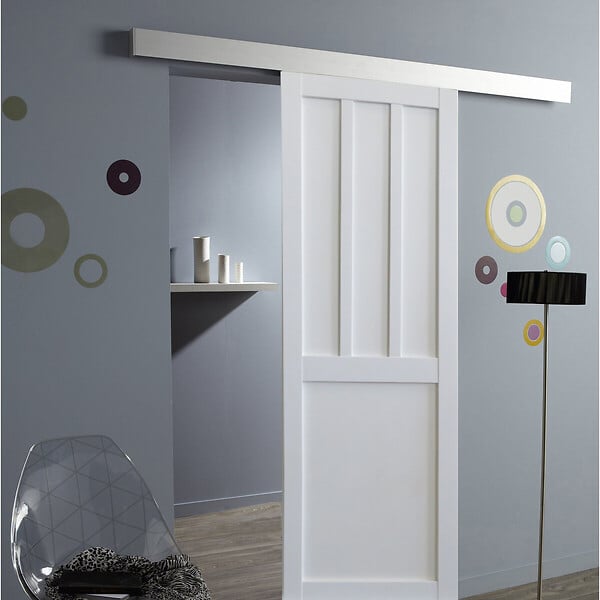GD MENUISERIES - Porte Coulissante Atelier 2 Panneaux Blanc H204 x L83 cm, Rail Alu - large