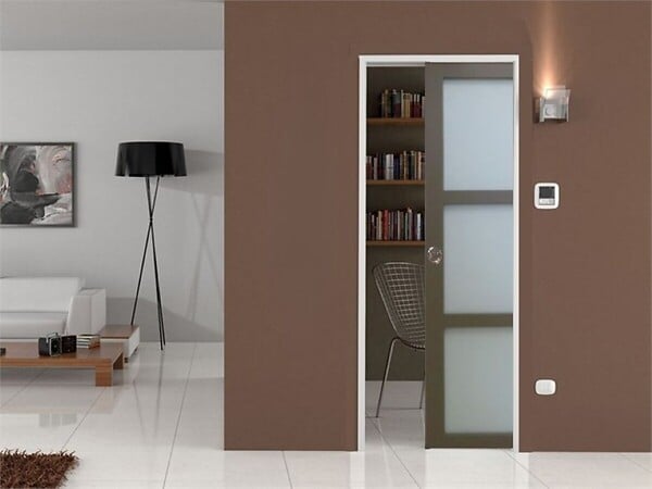GD MENUISERIES - Porte Coulissante Gris Taupe RAL 7006 Vitrée H204 x L73 cm, Galandage, Kit de finition - large