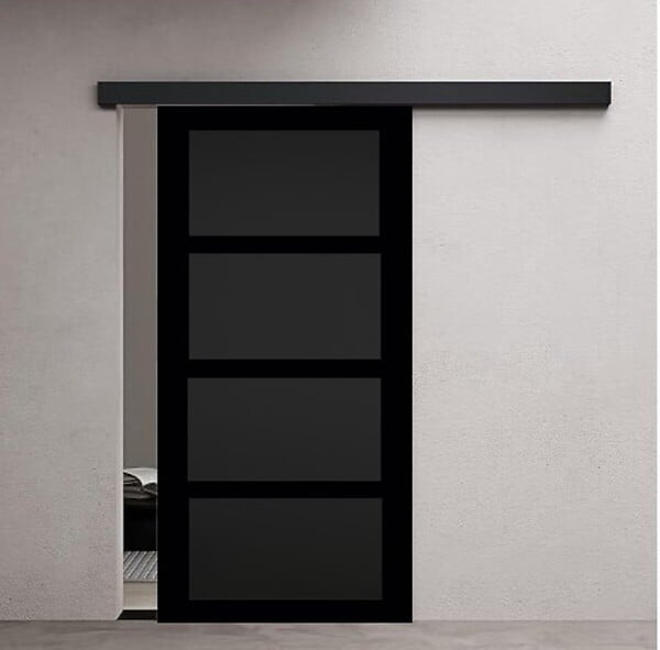GD MENUISERIES - Porte Coulissante Telia noir 4 panneaux H204 x L83 cm, Rail Alu bandeau noir - large