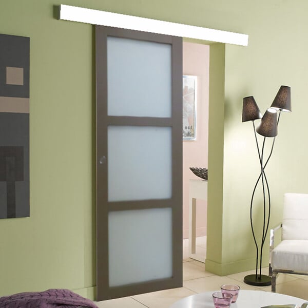 GD MENUISERIES - Porte Coulissante Gris Taupe RAL 7006 Vitrée H204 x L83 cm, rail alu blanc - large