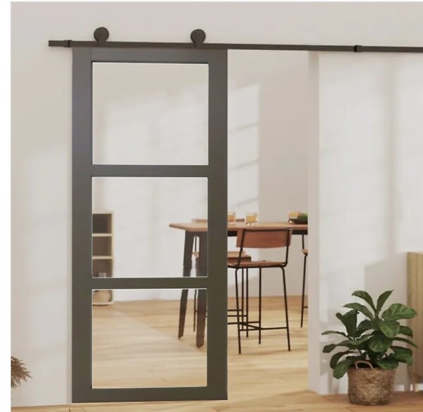 GD MENUISERIES - Porte Coulissante Gris Taupe RAL 7006 Vitrage transparent H204 x L83 cm, Rail roulette - large