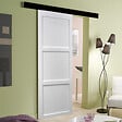 GD MENUISERIES - Porte Coulissante Korya Blanc 3 panneaux H204 x L93 cm, Rail Alu bandeau noir - vignette