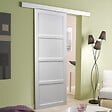 GD MENUISERIES - Porte Coulissante Tamera blanc 4 panneaux H204 x L63 cm, Rail Alu bandeau blanc - vignette