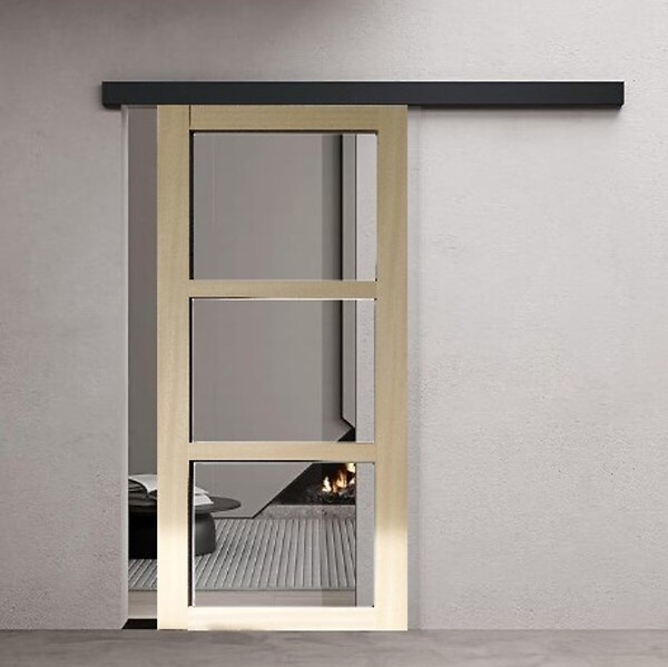 GD MENUISERIES - Porte Coulissante bois Ayous Vitrage transparent H204 x L83 cm, Rail alu bandeau noir - large