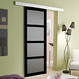 GD MENUISERIES - Porte Coulissante Telia Noir Vitrée H204 x L73 cm, Rail Alu - vignette