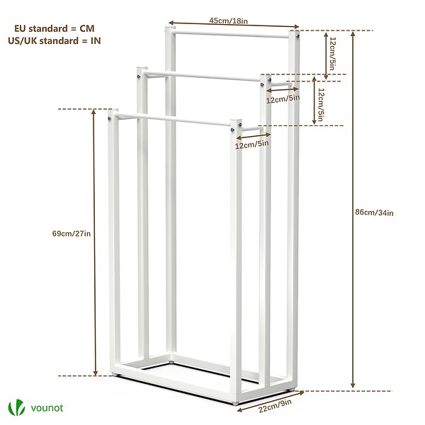 VOUNOT - Porte serviettes sur pied autoportant 3 niveaux blanc - large