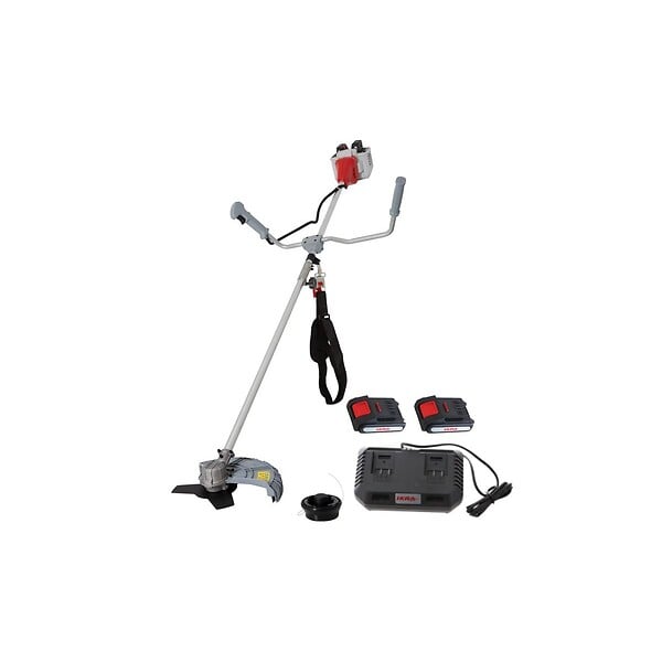 IKRA - Débroussailleuse à batterie sans fil 40V - 2 batteries lithium 2.0Ah Chargeur double - Bobine de Fil + Lame 3 dents 25,5 cm IKRA - large