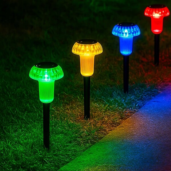 LUMISKY - 4 balises solaires champignons multicolores MUSHY H24cm - large