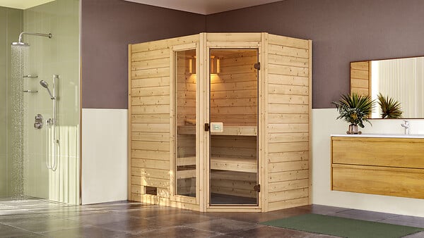 WEKA - Sauna d'angle VALIDA 1 GTF en épicéa - L.189xH.203.5xP.139cm - large
