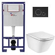 SWISS AQUA TECHNOLOGIES - Pack WC bâti-support autoportant + WC suspendu sans bride avec abattant SoftClose + plaque noir mat (STROGAWR07-U) - vignette