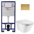 SWISS AQUA TECHNOLOGIES - Pack WC bâti-support autoportant + WC suspendu sans bride avec abattant SoftClose + plaque or mat (STROGAWR08-U) - vignette