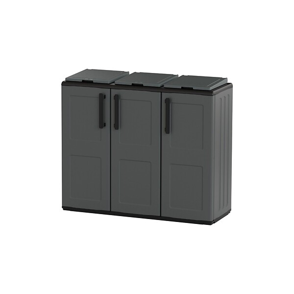 INTEC - Armoire de tri Selectif 3 Sacs Gris - Meuble de Recyclage Int / Ext - Dimensions 102 x 37 x 84 cm - INTEC - large