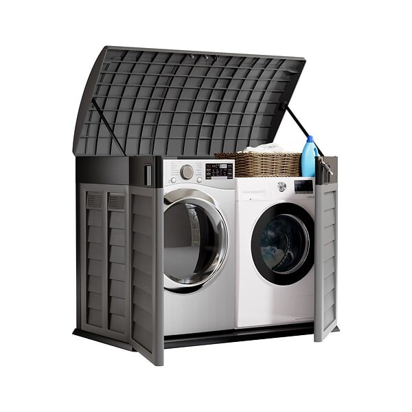 INTEC - Cache Poubelles 2 portes Gris - Tri sélectif Extérieur - Abri Poubelle Design pour Terrasse et Jardin 1500L INTEC - large