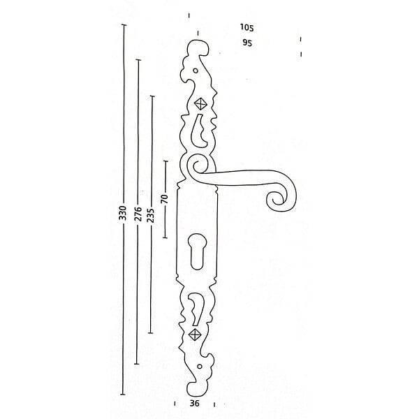 SECURY-T - Poignées de porte fer forgé COQ noir 330X36 mm Trou de cylindre i - large