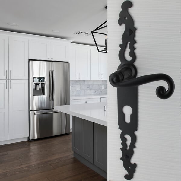 SECURY-T - Poignées de porte fer forgé COQ noir 330X36 mm Trou de cylindre i - large