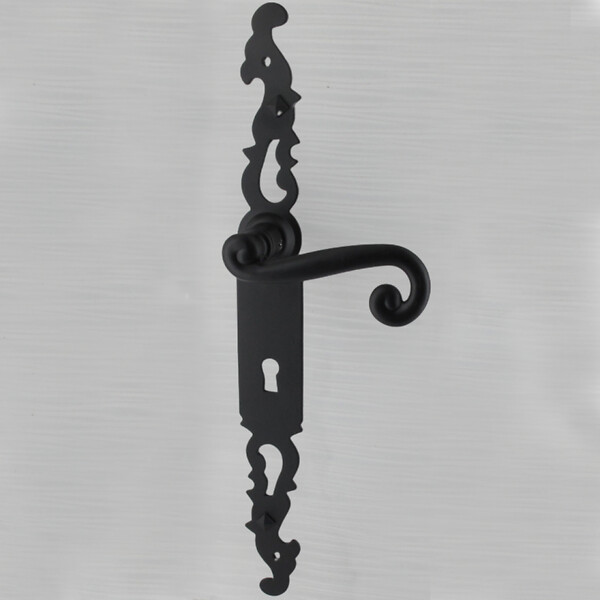 SECURY-T - Poignées de porte fer forgé COQ noir 330X36 mm Trou de clé L - large
