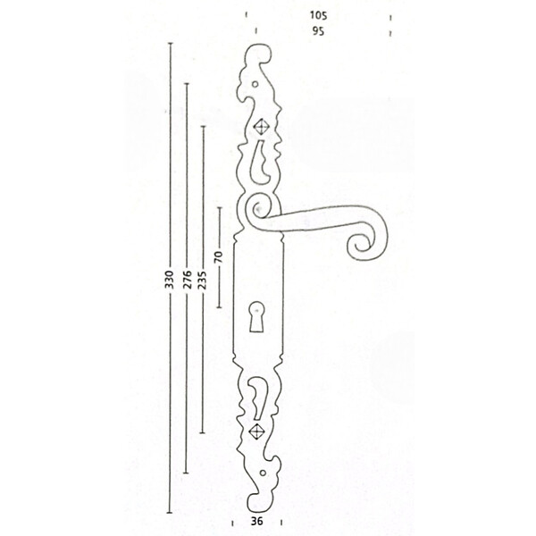 SECURY-T - Poignées de porte fer forgé COQ 330x36mm vieil argent à saillie rehaussée Trou de cylindre i 330X36 mm - large