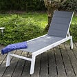 HAPPY GARDEN - Bain de soleil BARBADOS en textilène gris - aluminium blanc - vignette