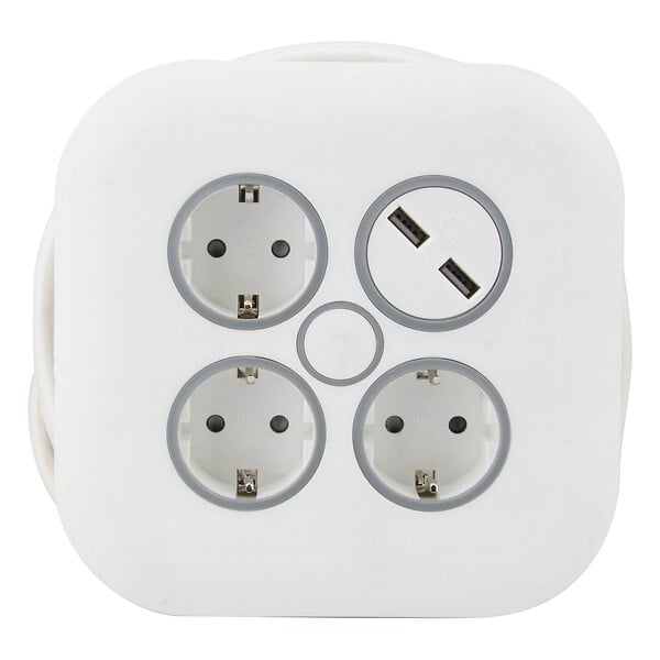ZENITECH - Enrouleur domestique 3 prises Schuko + 2 USB 2,4A 7m - Blanc - Zenitech - large