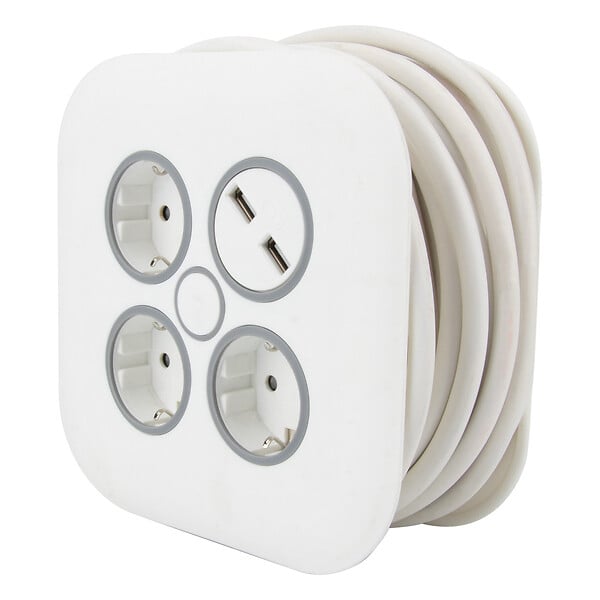 ZENITECH - Enrouleur domestique 3 prises Schuko + 2 USB 2,4A 7m - Blanc - Zenitech - large