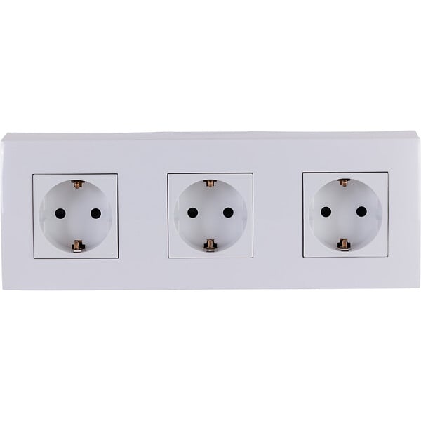 ZENITECH - Triple prise Schuko en saillie + plaque de finition - Blanc - Kalya - Zenitech - large