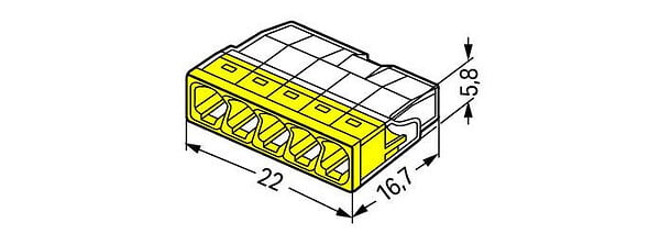 WAGO - Lot de 100 bornes WAGO 2273 - 5 x 0,5 à 2,5mm² Transp. / Jaune - large