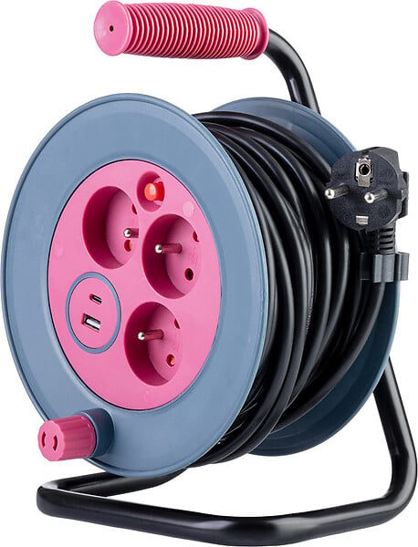 ZENITECH - Enrouleur bricolage 3 prises + 2 USB-A/C - Rose - Zenitech - large