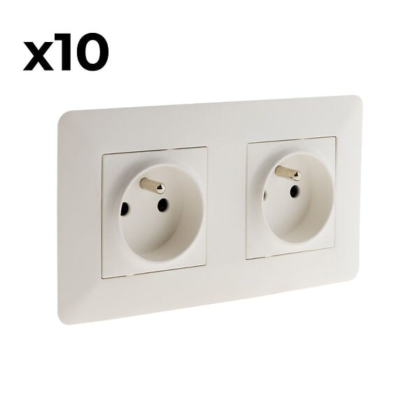ZENITECH - Lot de 10 doubles prises précâblées 2P+T 16A - blanc - Zenitech - large