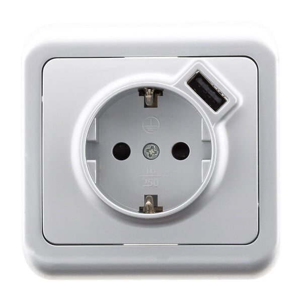 ZENITECH - Prise encastrée Schuko 16A + USB A - Gris - Antaria - Zenitech - large