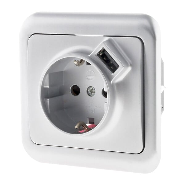 ZENITECH - Prise encastrée Schuko 16A + USB A - Gris - Antaria - Zenitech - large