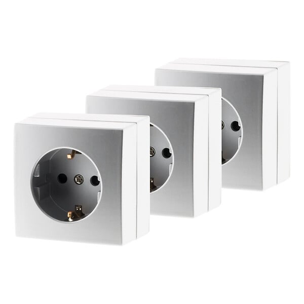 ZENITECH - Lot de 3 prises Schuko saillie 16A Bel'Vue - Argent - Zenitech - large