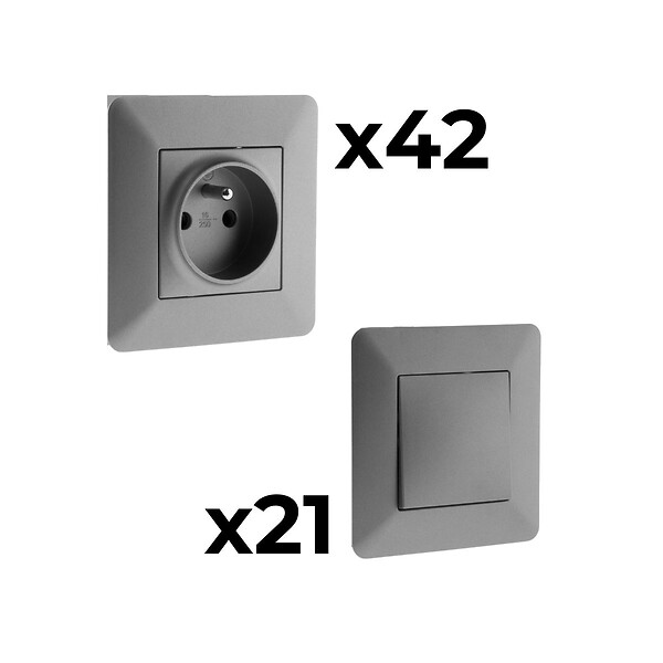 ZENITECH - Lot de 42 prises monopostes + 21 interrupteurs - Zenitech - large