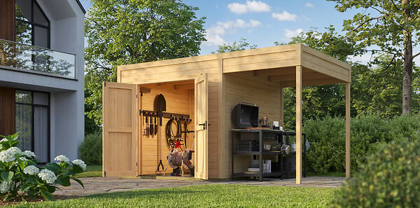 LASITAMAJA - Abri bois FYNN 1.5 - 28 mm - surface hors tout 8.30m2 - avec extension - large