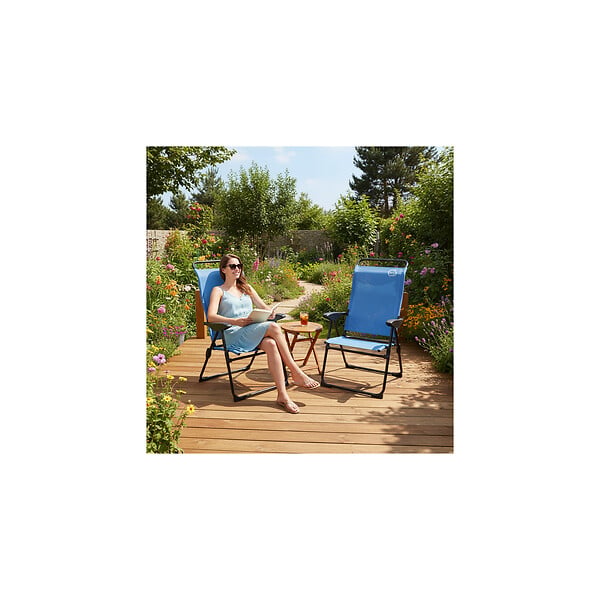O'CAMP - Fauteuil de camping 5 positions pliable - Bleu - Dimensions : 70 x 62 x 105 cm - large