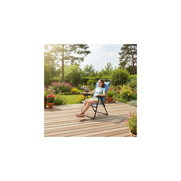 O'CAMP - Fauteuil de camping 5 positions pliable - Bleu - Dimensions : 70 x 62 x 105 cm - large