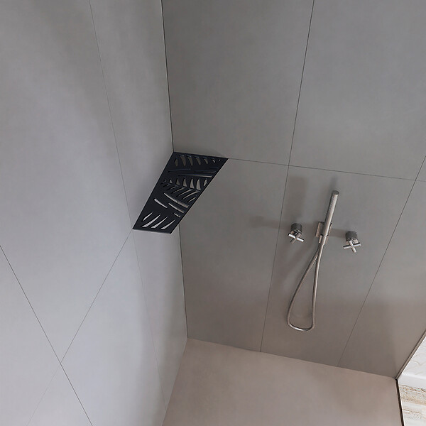 U-TILE - Etagère de douche en acier inox noir 26,2 x 12/7 cm x 2 mm - Rectangulaire design Jungle - fixation sans perçage - large
