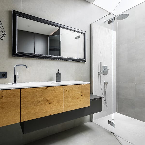 U-TILE - Receveur de douche blanc 180 x 90 cm ultra léger en résine aspect ardoise - grille carrée - large