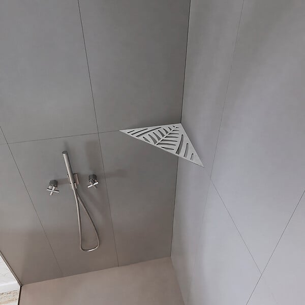 U-TILE - Etagère de douche en acier inox 20,4 x 20,4 cm x 2 mm - Triangulaire design Jungle - fixation sans perçage - large