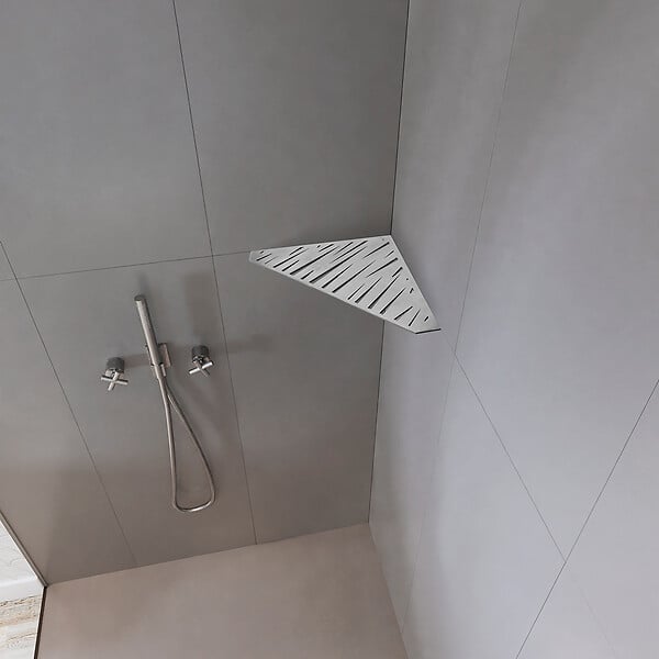 U-TILE - Etagère de douche en acier inox 20,4 x 20,4 cm x 2 mm - Pentagone design Tiger - fixation sans perçage - large