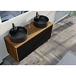 DISTRIBAIN - Meuble double vasque VENEZIA Bois Naturel et Noir mat (sans miroir) - vignette