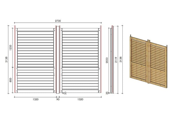 ALTANKA - Clôture, panneaux bois persiennés, ensemble - imprégné en brun - DOM703 - large
