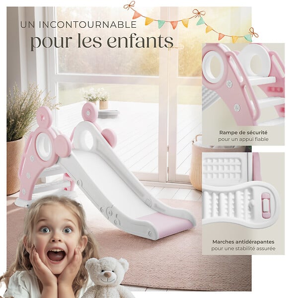 TECTAKE - Toboggan pliable JOY pour enfants avec panier de basket rose - large