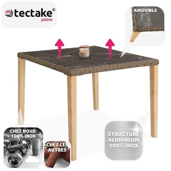 TECTAKE - Table en rotin Tarent 93,5 x 93,5 x 75 cm marron naturel - large