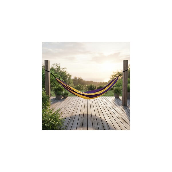 O'CAMP - Hamac de camping en toile 1 place - Jaune et violet - Dimensions 270 x 130 cm - large
