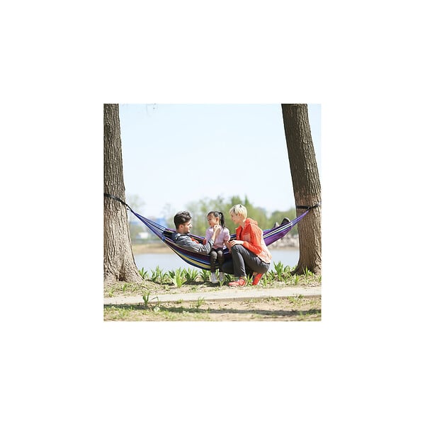 O'CAMP - Hamac de camping en toile 1 place - Jaune et violet - Dimensions 270 x 130 cm - large