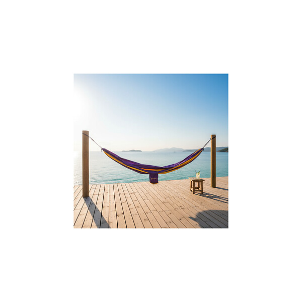 O'CAMP - Hamac de camping en toile 1 place - Jaune et violet - Dimensions 270 x 130 cm - large