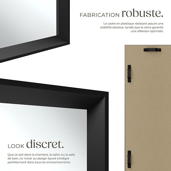 TECTAKE - Miroir mural rectangulaire ELINA avec cadre en plastique noir - large